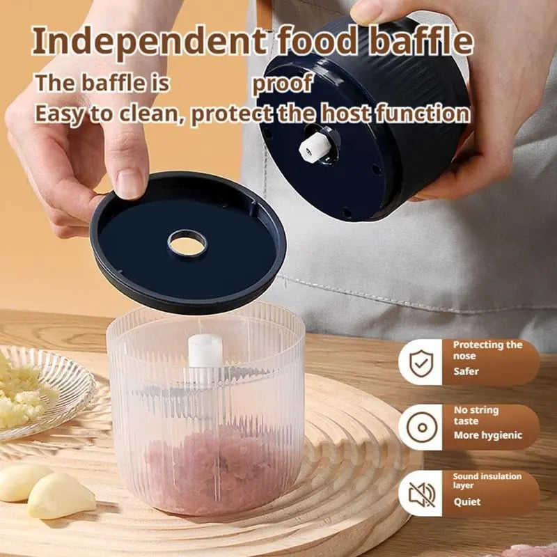 Electric Garlic Chopper Rechargeable Wireless Mini Food Processor One Touch Operation Splash Proof Lid for Chopping Garlic Onion Ginger Meat Baby Food Smoothies Blue Kitchen Utensils Dispensers Oil Cordless Cutting