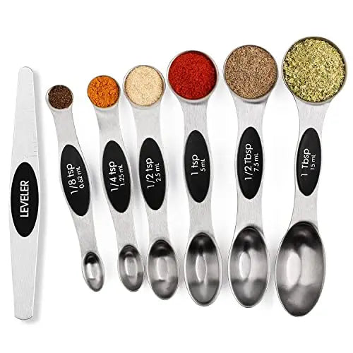 Stainless Steel Magnetic Spoons 7 Set with Leveler for Baking, Stackable Metallic Spice Kitchen Utensils and Gadgets Measure Cups Measuring
