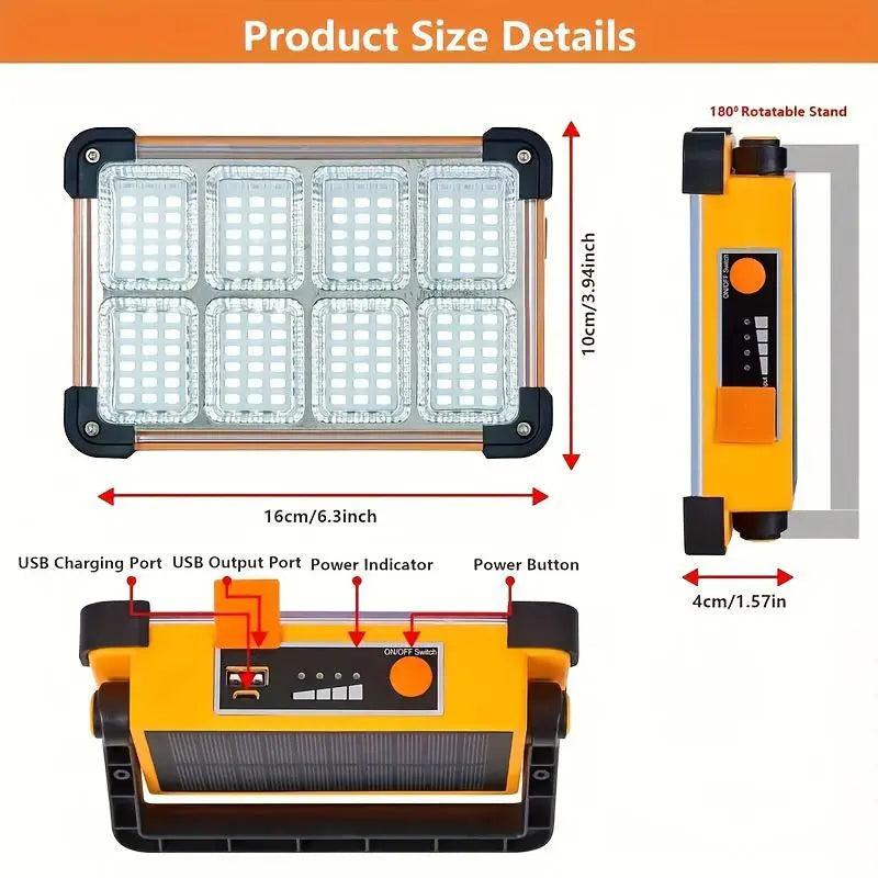 Portable LED Light, USB & Solar Charging LED Light with 4 Adjustable Brightness Levels, Outdoor Lighting for Camping, Emergency, Outdoor Travel, USB Rechargeable High Lumen Flashlight, Led Flashlights