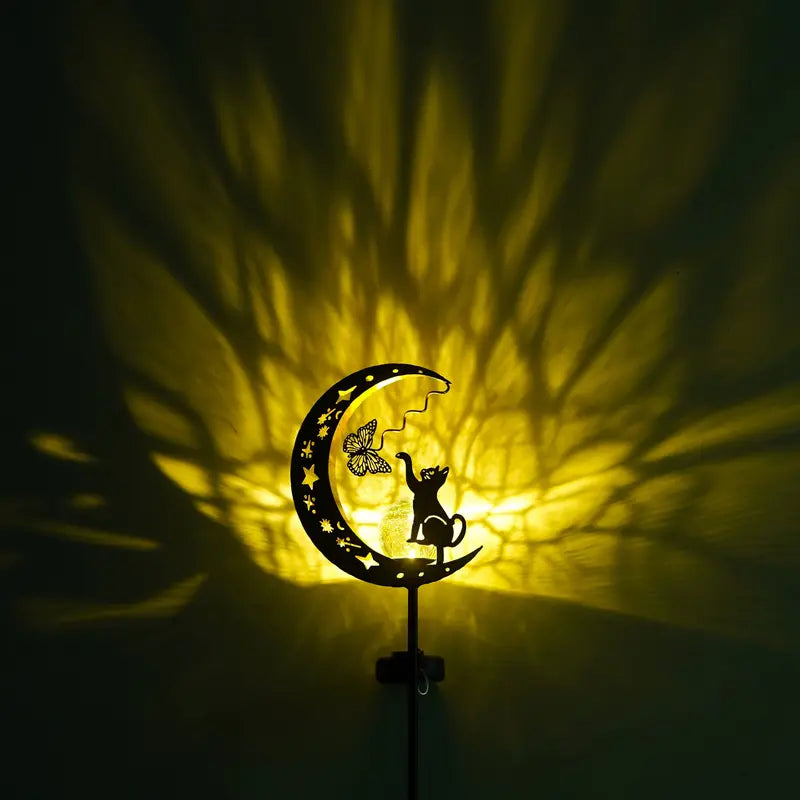 Solar Cat Moon Light for Garden and Yard Decor, Waterproof Outdoor Pathway Light, Warm Glow, Ideal for Fences, Holiday Gift, Solar Lights Outdoor