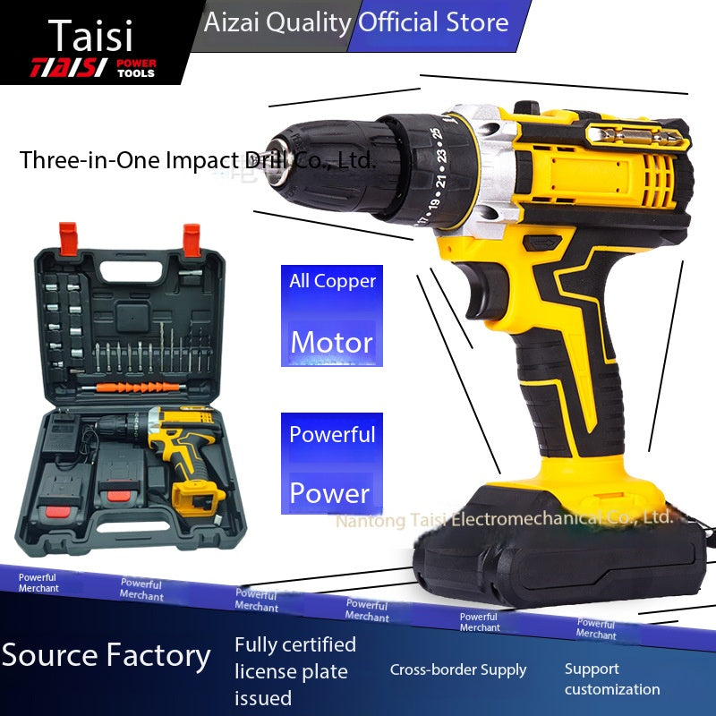 21V Lithium Impact Drill, 3-In-1 Multi-Purpose Electric Screwdriver Tool Kit