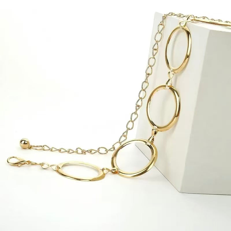 Waist Chain Circle, Gold Chain Belt Dangle Big Alloy Waist Chain Women Chic Fashion Body Jewelry Accessory Adjustable Waist Chain