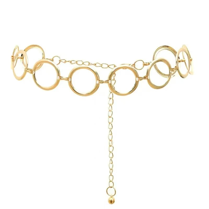 Waist Chain Circle, Gold Chain Belt Dangle Big Alloy Waist Chain Women Chic Fashion Body Jewelry Accessory Adjustable Waist Chain