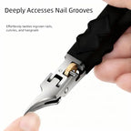 Black Anti-Slip Grip Gear Lock Nail Clipper Set with Ultra-Sharp Tips for Precise Access to Nail Grooves Professional-Grade Manicure Tool for Men Seniors Curved Sharp Blades Non-Slip Ergonomic Handle Durable Safe Construction