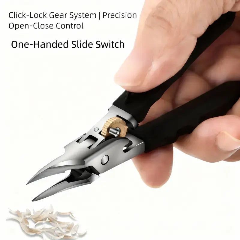 Black Anti-Slip Grip Gear Lock Nail Clipper Set with Ultra-Sharp Tips for Precise Access to Nail Grooves Professional-Grade Manicure Tool for Men Seniors Curved Sharp Blades Non-Slip Ergonomic Handle Durable Safe Construction