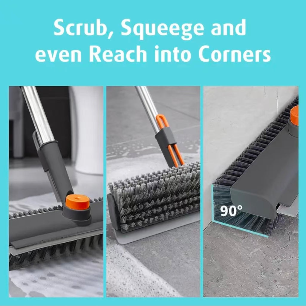 3-in-1 Floor Scrubber Squeegee Combo - Long Handles, 360° Rotatable, Heavy-Duty Stiff Bristle Scrubber, 3in1 Glass Wipe for Bathtub, Shower, Home Cleaning Supplies (Shower Broom Squeegee), Brush+Squeegee, Durable