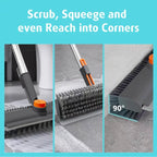 3-in-1 Floor Scrubber Squeegee Combo - Long Handles, 360° Rotatable, Heavy-Duty Stiff Bristle Scrubber, 3in1 Glass Wipe for Bathtub, Shower, Home Cleaning Supplies (Shower Broom Squeegee), Brush+Squeegee, Durable