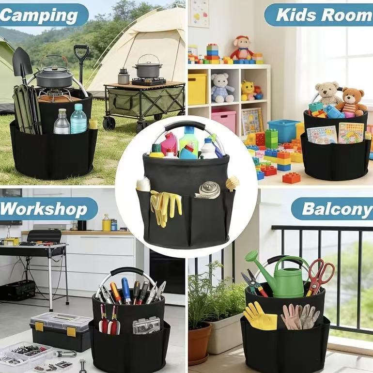 Cleaning Caddy for Cleaning Supplies, 17L Cleaning Supply Caddy with Handle Foldable Cleaning Supplies Organizer Bucket Tool Bag Organizer Cleaning Products Organizers for Home, Garden (Black)