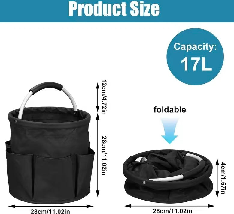Cleaning Caddy for Cleaning Supplies, 17L Cleaning Supply Caddy with Handle Foldable Cleaning Supplies Organizer Bucket Tool Bag Organizer Cleaning Products Organizers for Home, Garden (Black)