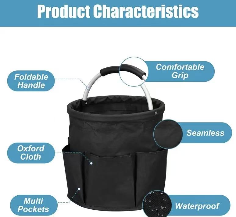 Cleaning Caddy for Cleaning Supplies, 17L Cleaning Supply Caddy with Handle Foldable Cleaning Supplies Organizer Bucket Tool Bag Organizer Cleaning Products Organizers for Home, Garden (Black)