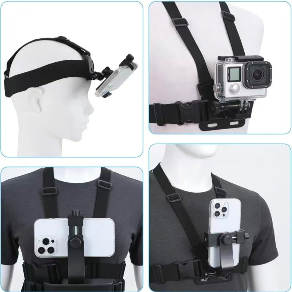Head & Chest Strap Phone Holder, Mobile Accessories for Hands-Free Filming, Adjustable Comfortable Universal Smartphone Mount for Vlogging, Outdoor Adventures, POV Action Shots Live Streaming   [Sold 931 units]