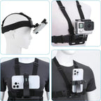 Head & Chest Strap Phone Holder, Mobile Accessories for Hands-Free Filming, Adjustable Comfortable Universal Smartphone Mount for Vlogging, Outdoor Adventures, POV Action Shots Live Streaming   [Sold 931 units]