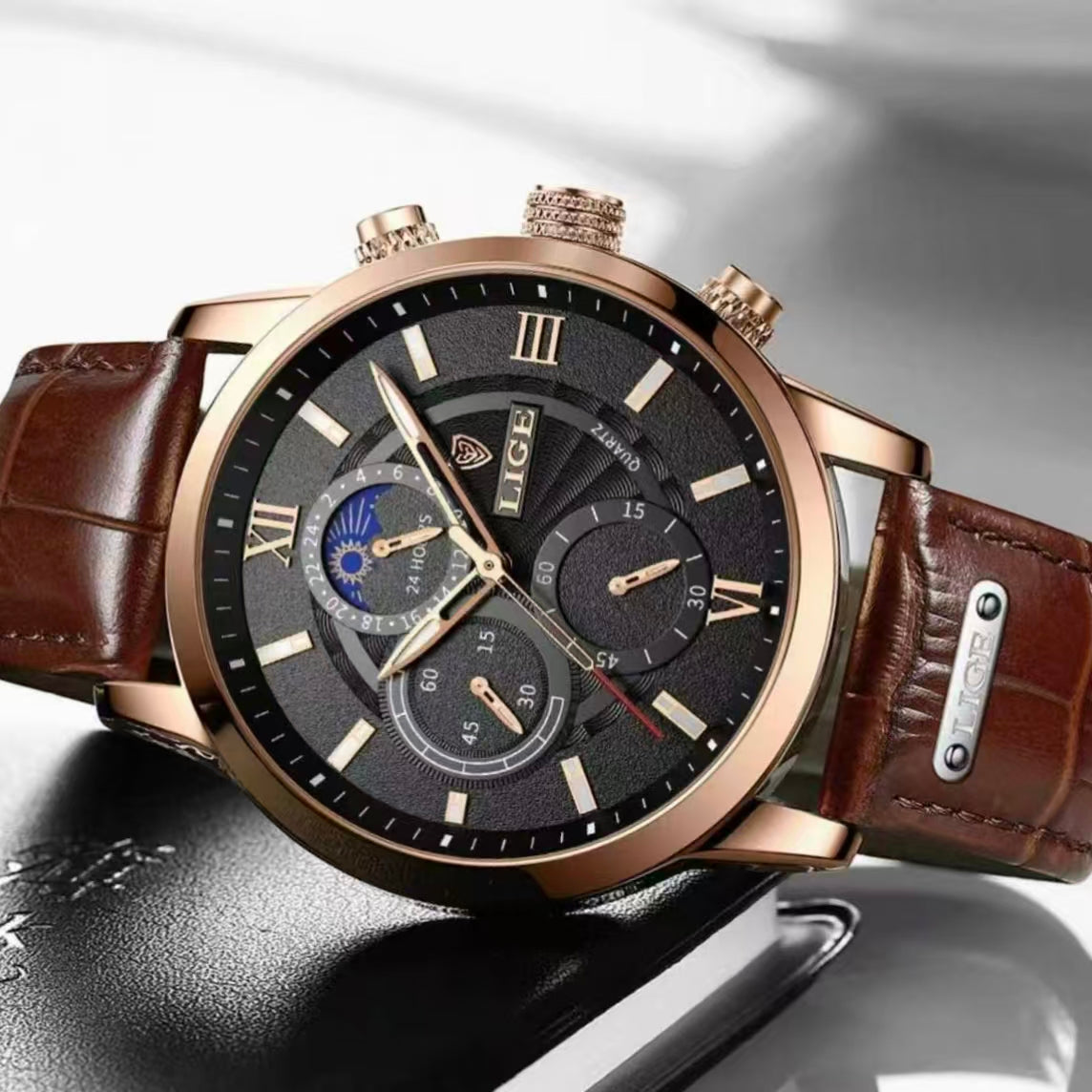 Men's Business Fashion Round Dial Analog Quartz Watch, Business Quartz Watches, Summer 2024 Casual Pu Leather Strap Watch, Perfect Gift for Men, with Box  [Sold 1000+ units]