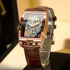 Men's Fashionable Barrel-Shaped Dial Analog Quartz Watch with Box, Analogue Quartz Watch, Mechanical Style Statement Wristwatch for Parties & Daily Wear, Trendy Versatile & Exquisite Leather Strap Watch, Ideal Birthday Gift  [Sold 1000+ units]
