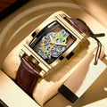 Men's Fashionable Barrel-Shaped Dial Analog Quartz Watch with Box, Analogue Quartz Watch, Mechanical Style Statement Wristwatch for Parties & Daily Wear, Trendy Versatile & Exquisite Leather Strap Watch, Ideal Birthday Gift  [Sold 1000+ units]