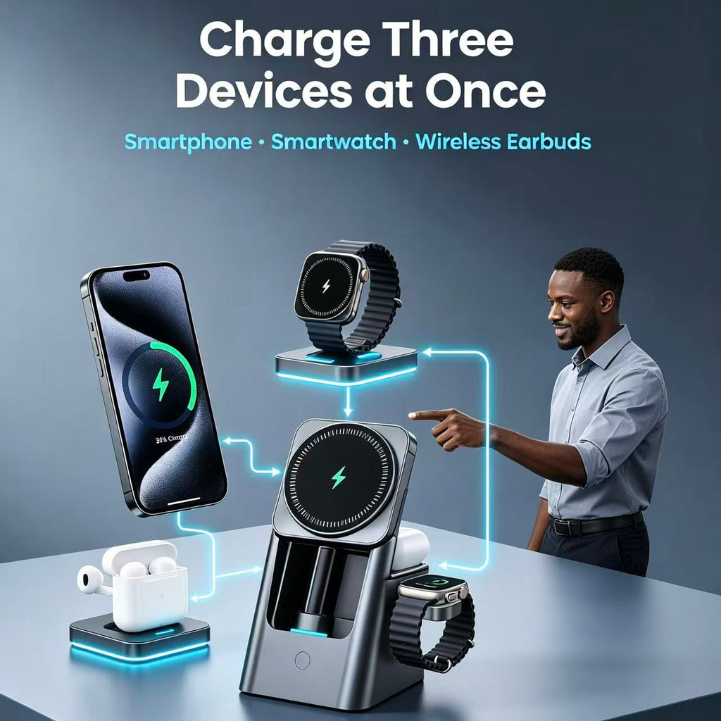 3-in-1 Auto Rotating Foldable Magnetic Wireless Charger, Multi-function Wireless Charging Stand（sold：978）