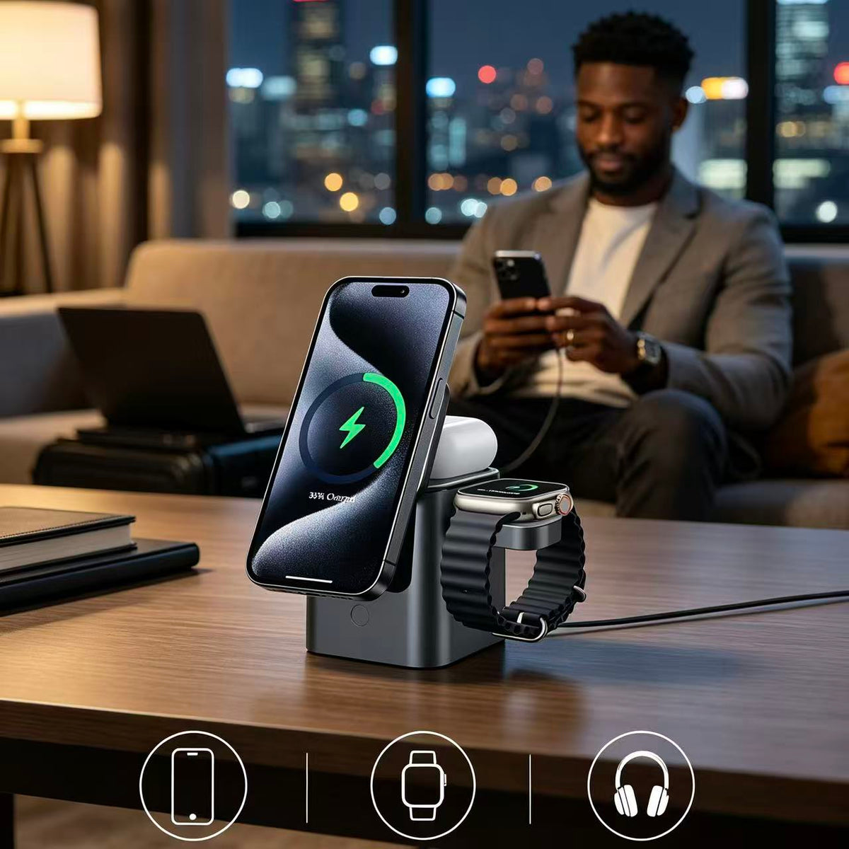 3-in-1 Auto Rotating Foldable Magnetic Wireless Charger, Multi-function Wireless Charging Stand（sold：978）