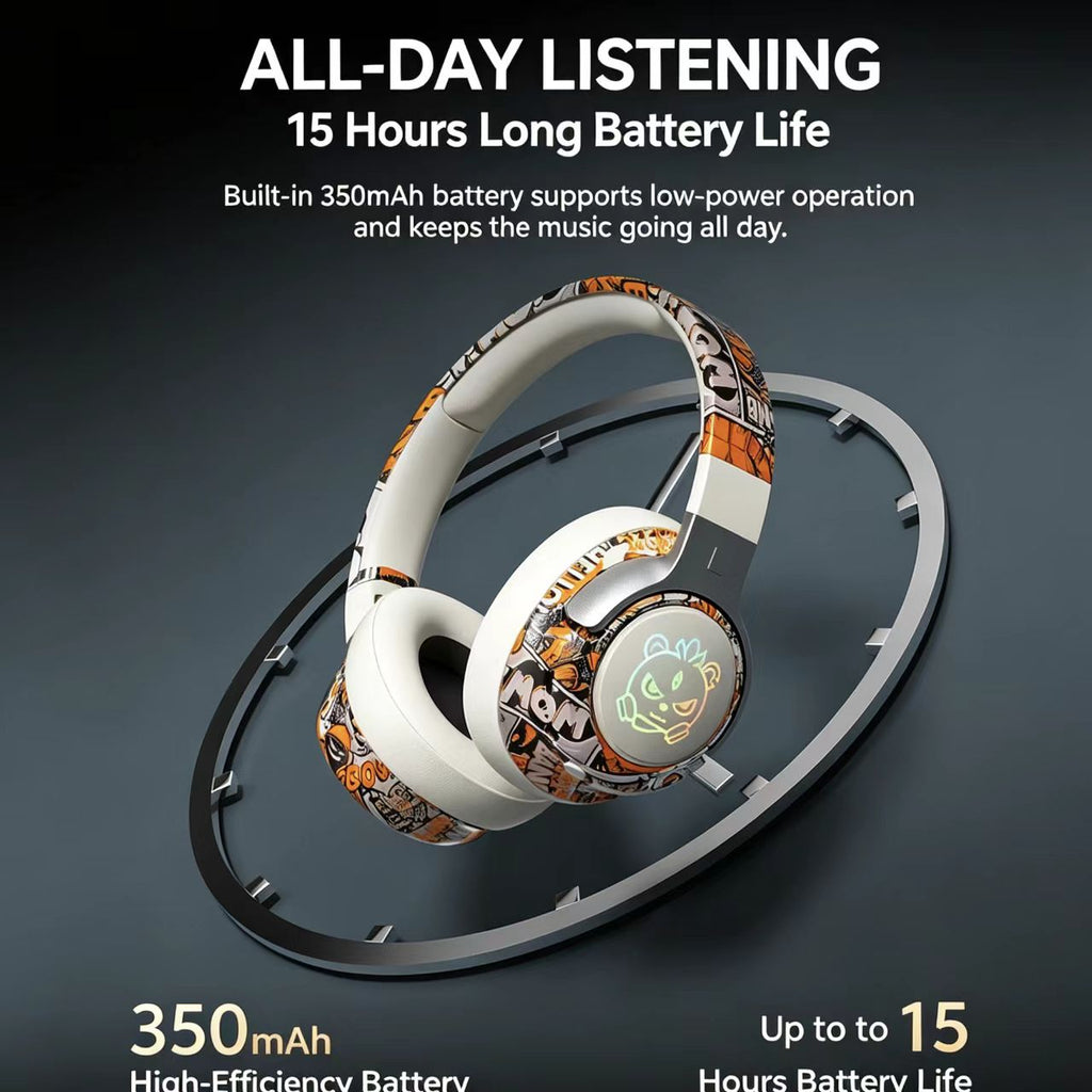 Graffiti Bluetooth Headphones | ENC Noise Reduction & 15 Hours Playtime. Foldable Over-Ear Wireless Headset with Cool RGB Light for Gaming & Calls  [Sold 1000+ units]