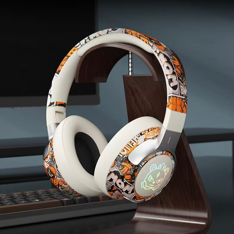 Graffiti Bluetooth Headphones | ENC Noise Reduction & 15 Hours Playtime. Foldable Over-Ear Wireless Headset with Cool RGB Light for Gaming & Calls  [Sold 1000+ units]