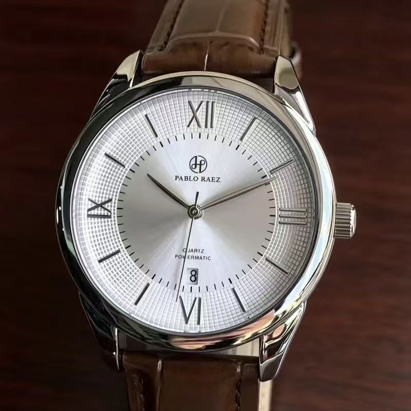 1PC Men's Watch, Analog Quartz Movement, Simple Textured Silver Dial, Calendar Function, Coffee-Colored Leather Strap, SUS304 Stainless Steel Case, Gift for Family and Friends, Quartz Wristwatches（sold：1850）
