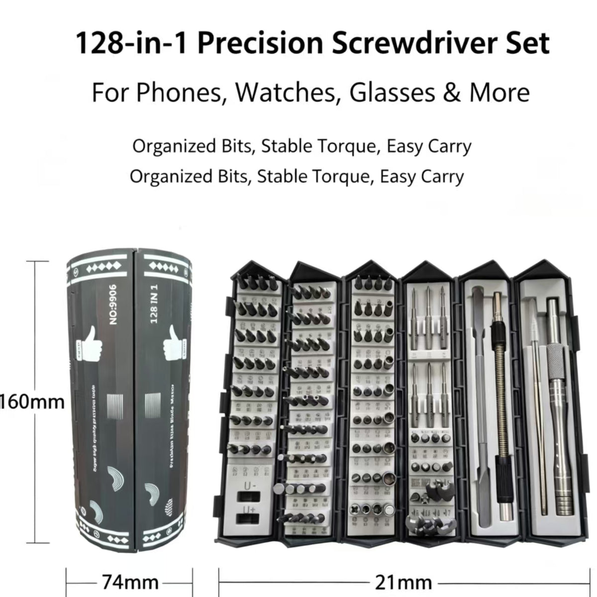 128-in-1 Precision Screwdriver Set, Portable Roll-Up Tool Kit with Chrome Vanadium Steel Bits for Electronics, Phone & Laptop Repair [Sold 629 units]