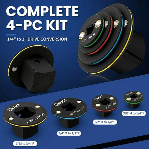 2026 Upgraded Low Profile Impact Socket Adapter Set, 4PCS Stubby Drive Ratchet Adapters, 1/4" to 3/8", 3/8" to 1/2", 1/2" to 3/4", 3/4" to 1", Compact Tools for Tight Spaces