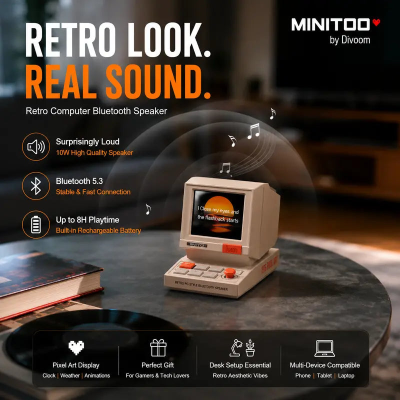 Compact Wireless Bluetooth Speaker - Retro Mini PC Design, USB & Card Support, App Control, White Noise, Office Desk Tech Gadget, Cool Gadgets,Father's Day Gift, DealsForYouDays, Father's Day Gift Ideas, Mens Gifts