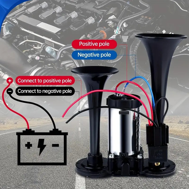 2026 Upgraded 12V 130DB High-Power Dual Air Car Horn Kit Set with Compressor - Easy-Install Vehicle Accessory, Loud Alert for Trucks, SUVs, Home Security (SilverBlack)
