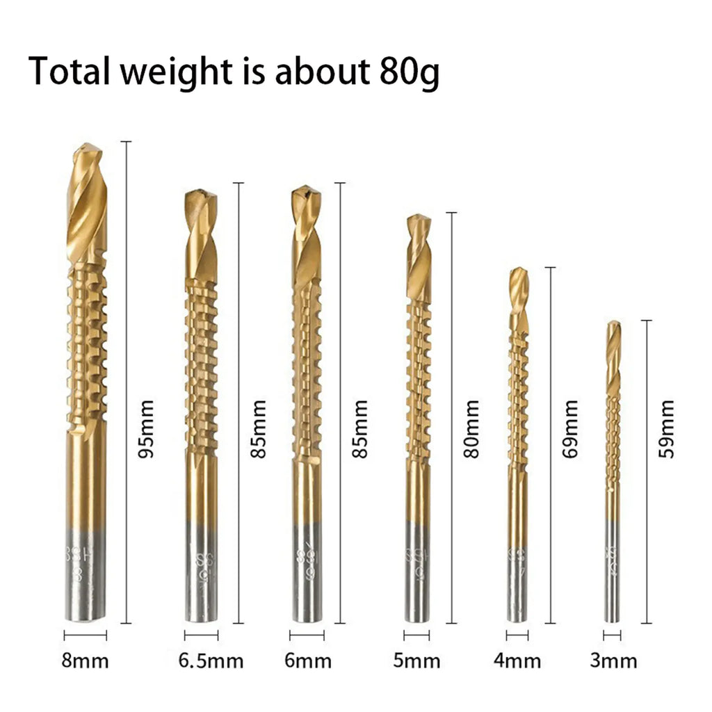 6-Pack Titanium-Plated High-Speed Steel Power Drill Bits Set (6mm, 8mm) - Straight Shank, Titanium Edge Hold, Hard HSS Resists Wear in Daily Use, Durable Tools & Hardware Specialty Hand Tools for Metal/Wood/Plastic Drilling