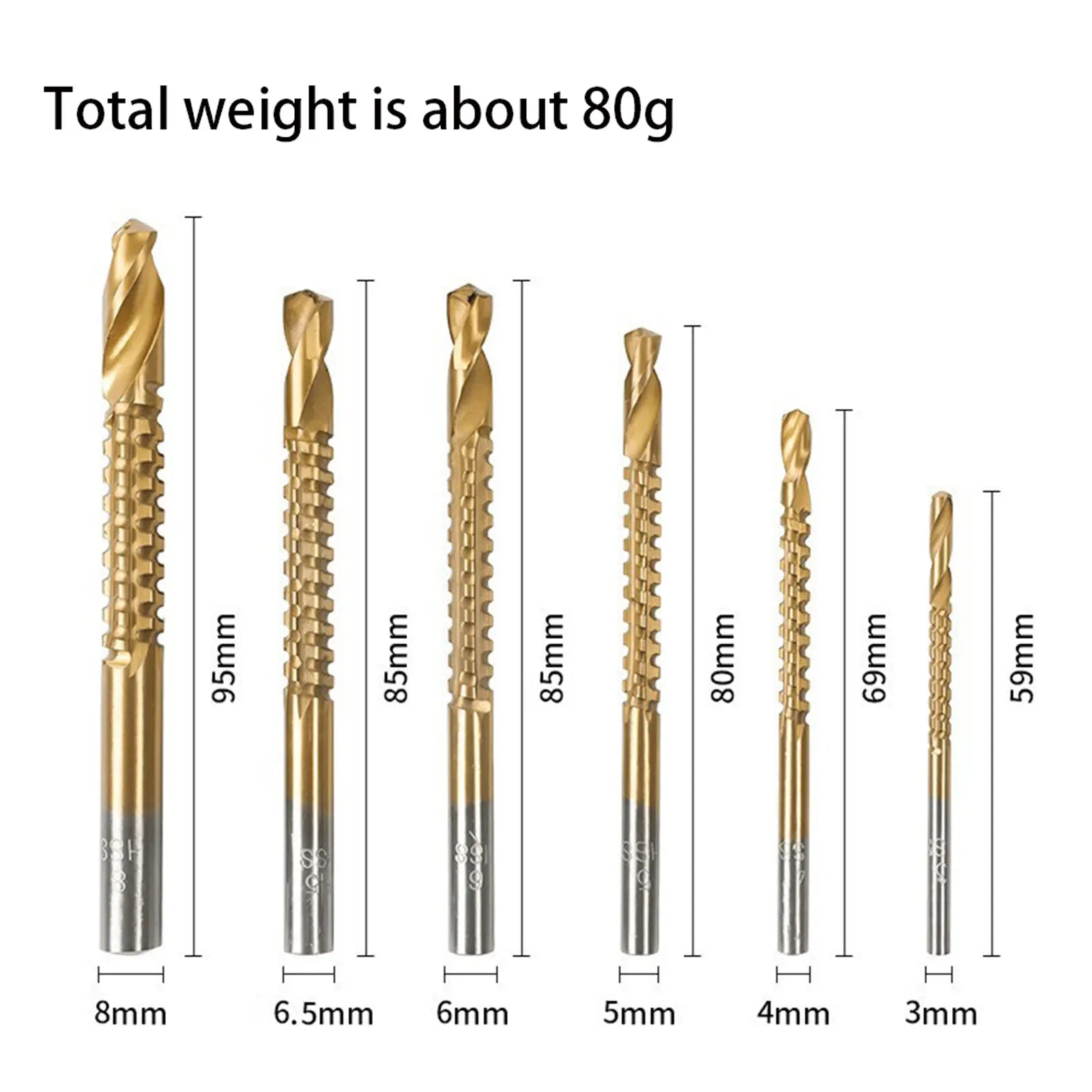 6-Pack Titanium-Plated High-Speed Steel Power Drill Bits Set (6mm, 8mm) - Straight Shank, Titanium Edge Hold, Hard HSS Resists Wear in Daily Use, Durable Tools & Hardware Specialty Hand Tools for Metal/Wood/Plastic Drilling