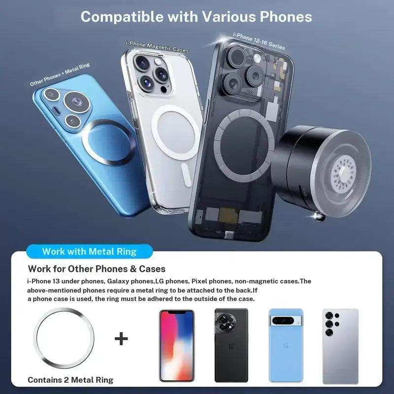 Upgraded Car Cellphone Mount - Vacuum Magnetic Mount with N52 Double-Row Magnets, Smooth Octopus Suction Cup, Secure Grip, 3-Axis Angle Set, 360° Rotation, Compact Lightweight Car Interior Accessory for Vlog Creators, Android Phones  [Sold 1000+ units]