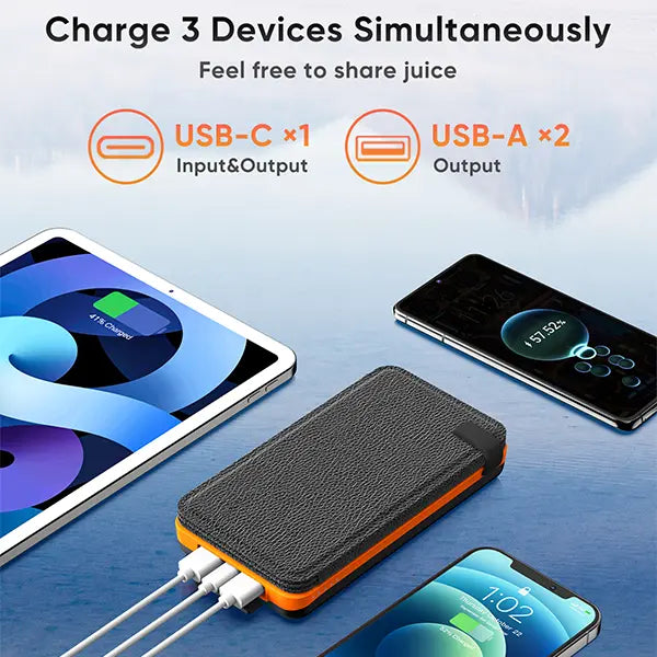 Solar Charger, Hiluckey Outdoor USB C Portable Power Bank with 4 Solar Panels, 3A Fast Charge External Battery Pack with 3 USB Outputs Compatible with Smartphones, Tablets, etc.