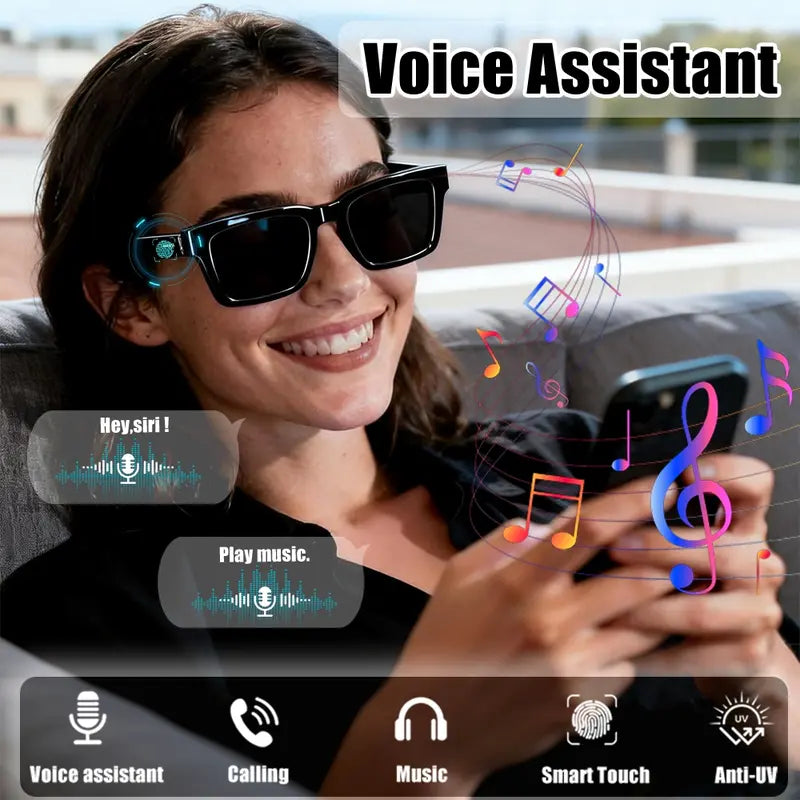 Smart Glasses - Wearable Bluetooth Audio Glasses with Voice Assistant & Touch Control, Open-Ear Speakers & Mic for Hands-Free Calls, Anti-UV Lenses, Smart Sunglasses, Suitable for Running, Driving, and Outdoor Activities, Wireless Audio Glasses