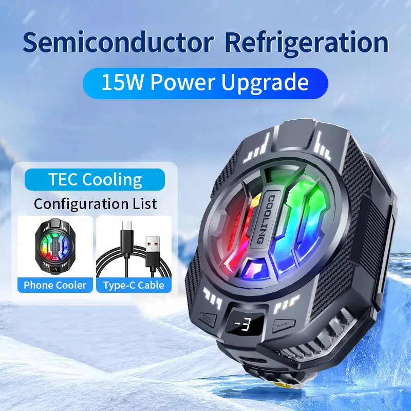 JOYYE Portable Gaming Phone Cooler, Semiconductor Handheld Turbo Fan with 3 Adjustable Speeds, Smart AI Temp Control, RGB LED Display, Lightweight Magnetic & Clip-On Attachments, USB-C Powered