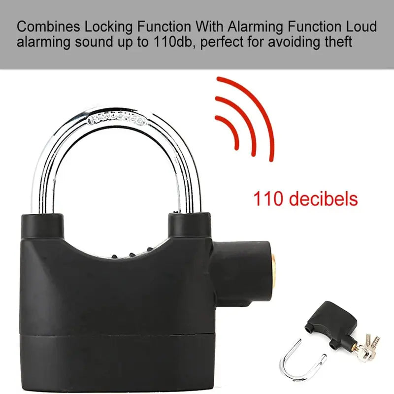 110 dB Alarm Hanging Padlock, Outdoor Stainless Steel Door Lock with Alarm and 3 Keys, High-Security Padlock for Garages, Fences and Storage Units, Heavy Duty Lock, Secure Lock, Sturdy Lock