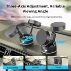Upgraded Car Cellphone Mount - Vacuum Magnetic Mount with N52 Double-Row Magnets, Smooth Octopus Suction Cup, Secure Grip, 3-Axis Angle Set, 360° Rotation, Compact Lightweight Car Interior Accessory for Vlog Creators, Android Phones  [Sold 1000+ units]
