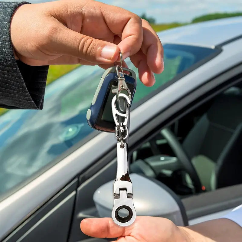 Fashion 10mm Socket Ratchet Wrench Keychain - Mini Metal Alloy 180° Flex Head Functional Spanner, Real Working Keychain, Miniature Tools Spanners & Wrenches, Tool Lovers Must Have (Neo Chrome Silver) Gift For 72-Tooth Mechanics（1,000+ sold）