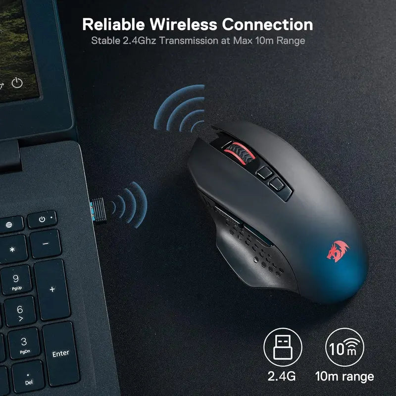 Redragon M656 Gainer Wireless Gaming Mouse, 4000 DPI 2.4Ghz Gamer Mouse w/ 5 DPI Levels, 7 Macro Buttons, Red LED Backlit & Pro Software/Drive Supported, for PC/Mac/Laptop,summerwins