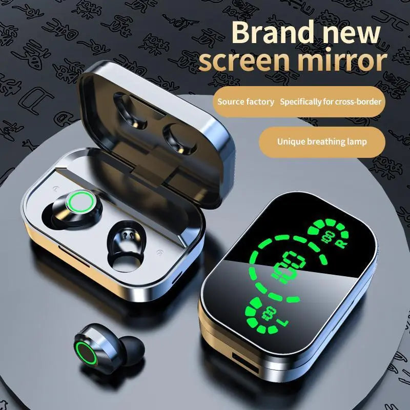 HD Mirror Display YD03 Bluetooth-Compatible Headphones, Large-Capacity In-Ear Wireless Multifunctional Earbuds with LED Touch Screen, Perfect Gift for Friends