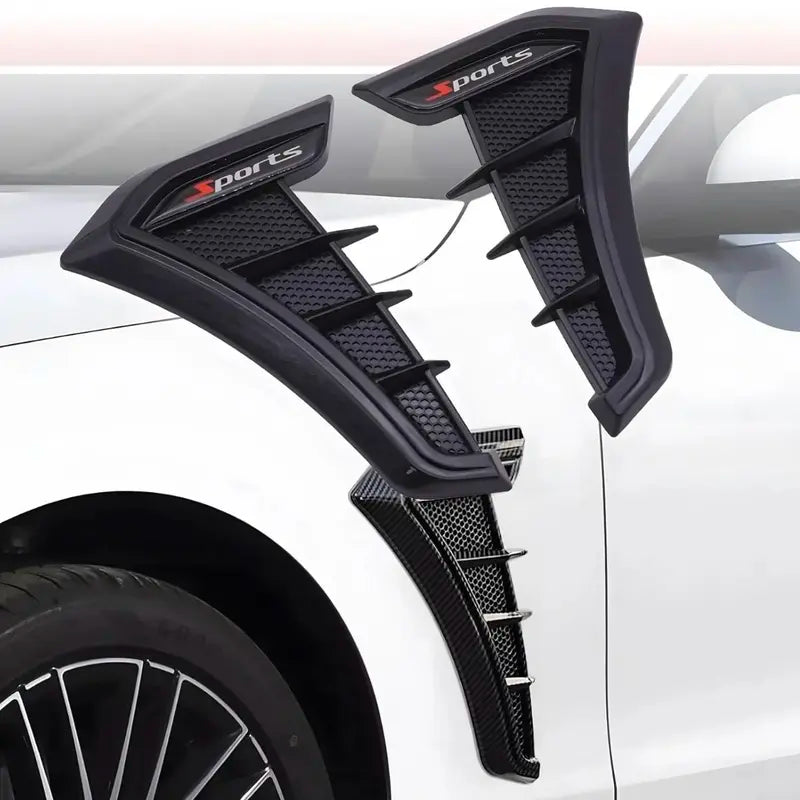 Universal Car Fender Side Vent Cover (2pcs Black TPU Rubber), Adhesive Vinyl Decal Auto Exterior Accessory with Peel-Stick Tape, 3-min No-Tool Fit, Bend-Proof Impact Guard, Glossy Sporty Styling, Shock Absorb  [Sold 948  units]
