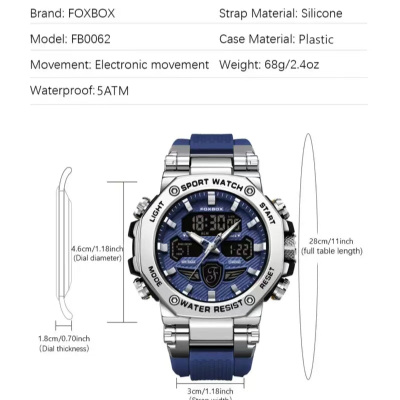 Casual Fashion Waterproof Durable Men's Dual Display Watch, Analog Quartz Movement, Round Face, Dial, Plastic Case, Quartz Wristwatch（1,000+ sold）