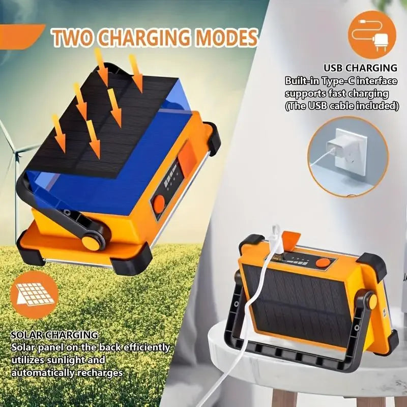 Portable LED Light, USB & Solar Charging LED Light with 4 Adjustable Brightness Levels, Outdoor Lighting for Camping, Emergency, Outdoor Travel, USB Rechargeable High Lumen Flashlight, Led Flashlights