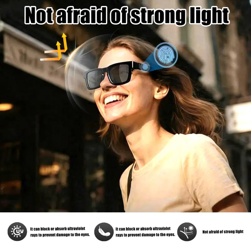 Smart Glasses - Wearable Bluetooth Audio Glasses with Voice Assistant & Touch Control, Open-Ear Speakers & Mic for Hands-Free Calls, Anti-UV Lenses, Smart Sunglasses, Suitable for Running, Driving, and Outdoor Activities, Wireless Audio Glasses