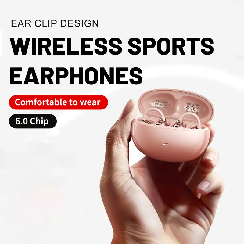 Open ear clip headphones, wireless Bluetooth 6.0 headphones, built-in microphone and ear hook, comfortable to wear, high fidelity sound quality for sports and fitness.