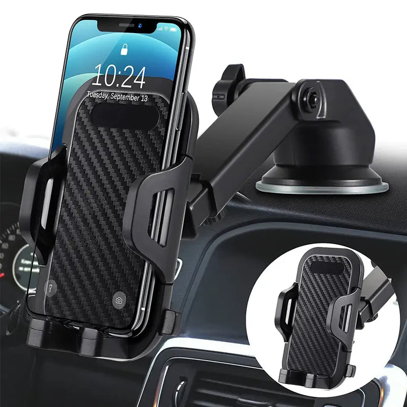 Car Phone Holder - Universal Secure Cellphone Holder Stand with Suction Cup, Windshield & Vent Attachments, Vehicle Mount Phone Accessories for iPhone, Samsung, Google & All Smartphones  [Sold 1000+ units]