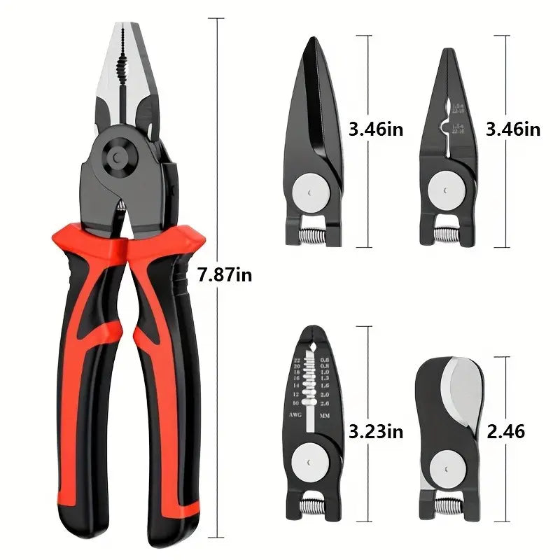 5-in-1 Multifunctional Interchangeable Pliers Set Wire Stripper Cable Crimping Pliers Lineman Pliers Cable Cutter Electrician Scissors Hand Tools Heavy Duty Hardware Industrial Portable