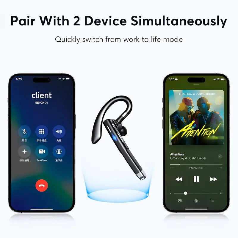 Wireless Bluetooth Earpiece with Built-in Mic, Noise Cancelling, Chargeable, Outstanding Listening, Electronic, Black with Black Case, for Office Phones, Supports MP3 Playback, Continuous Talk Time tiktokshopbacktoschool