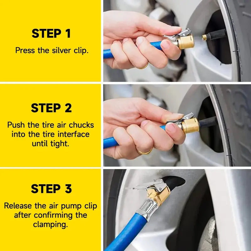 Car Air Pump Connector Tool with Press-Lock Nozzle, Clamp Tire Valve Stem, Vehicle Tire Inflator Adapter, Car Repair Tool, Air Pump Accessories