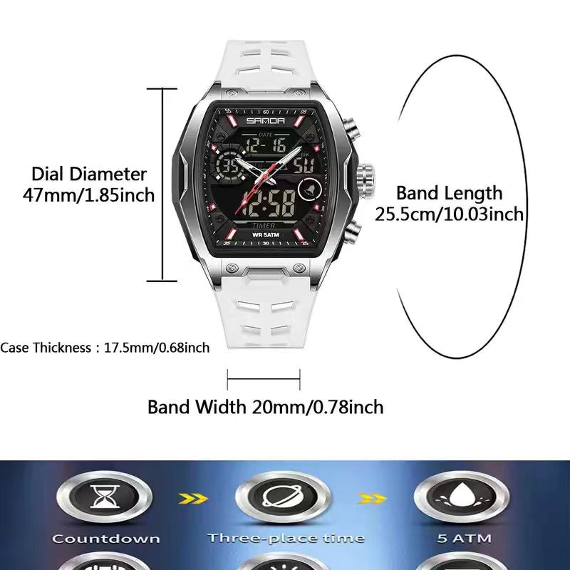 Men's Fashion Quartz Multifunctional Analog Digital Watch, Casual Sporty Multifunction Wristwatch with Luminous Dial and Alarm Mode for Everyday Use（1,000+ sold）