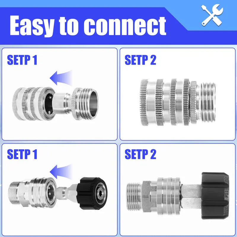 NPT Pressure Washer Adapter Set,  Stainless Steel External Thread Quick Connector Kit